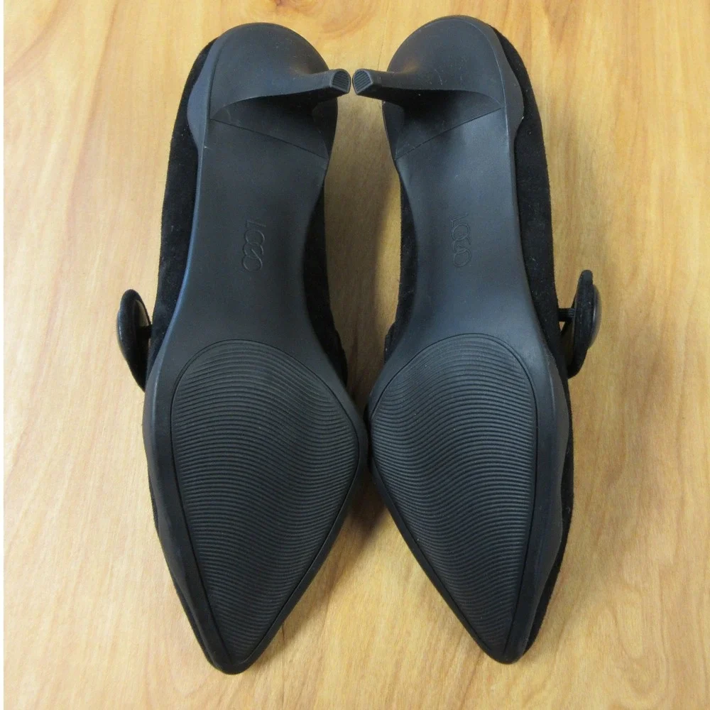 LOGO Lori Goldstein Jesse Black Suede Pointed Toe Mary Jane Pumps Sz 7 Shoes NEW